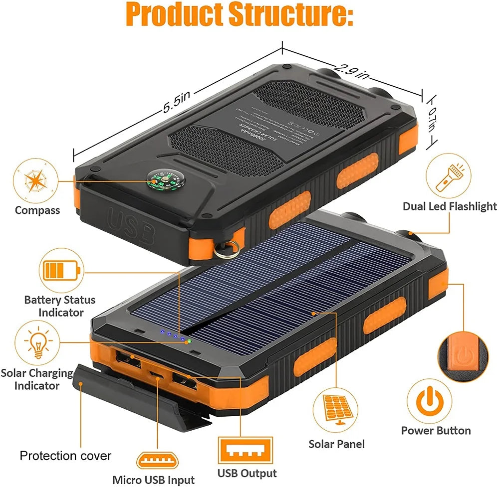 80,000mAh Solar Power Bank with LED Light